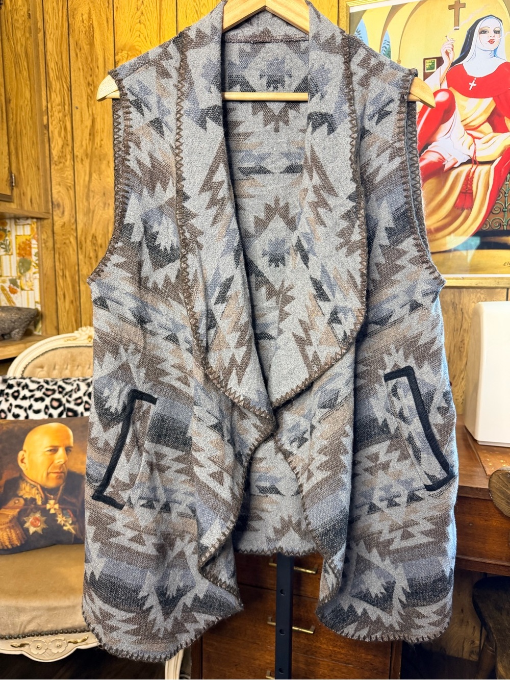 Western Style Open-Front Aztec-Pattern Vest